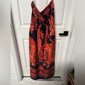 Gypsies Blue women plus strapless maxi dress blue orange 3X